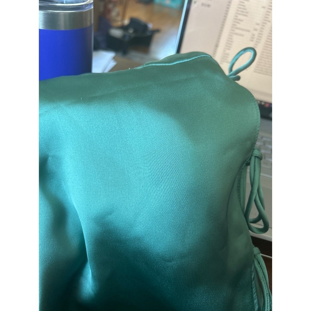 Zara Satin Tie-Front Camisole Top Size M Seafoam Green V-Neck‎ Spaghetti Strap - Picture 9 of 9